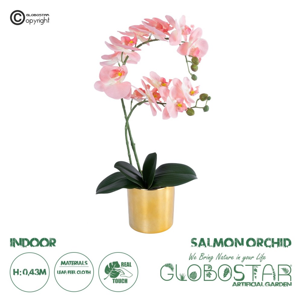 GloboStar® Artificial Garden SALMON PINK ORCHID 21129 Διακοσμητικό Φυτό Φούξια Ορχιδέα Υ43cm